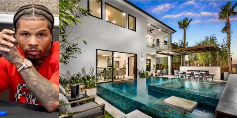 Inside the Gervonta Davis House featuring a modern luxury mansion exterior with elegant architecture, premium landscaping, and twilight lighting.