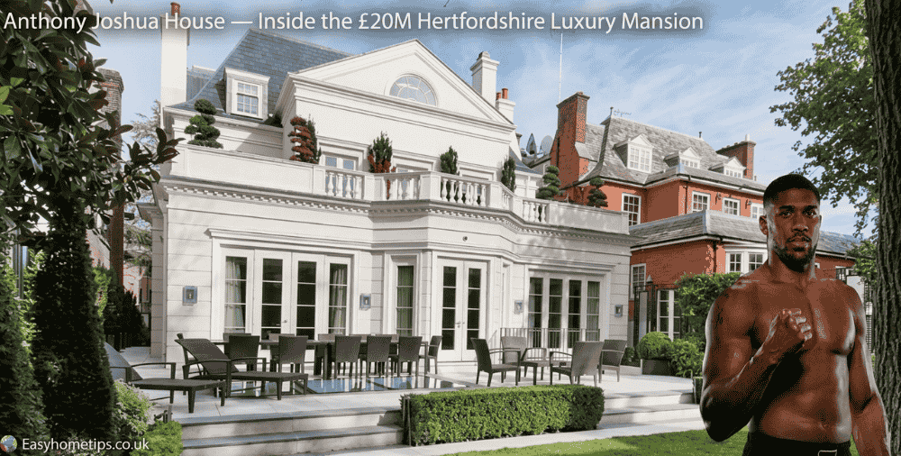 A stunning modern luxury house exterior showcasing sleek architecture and elegant design, offering a glimpse inside the Anthony Joshua house.