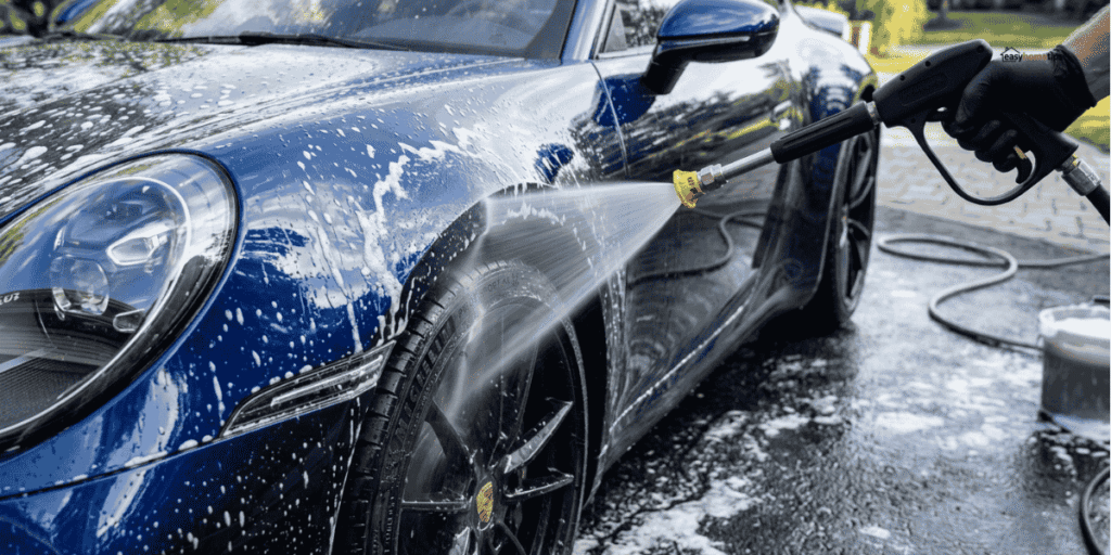 Using low PSI pressure washer to safely clean a car