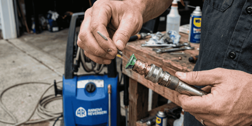 Maintaining and cleaning pressure washer nozzle