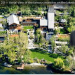 Aerial view of Bill Gates house, Xanadu 2.0, on the shores of Lake Washington in Medina, Washington
