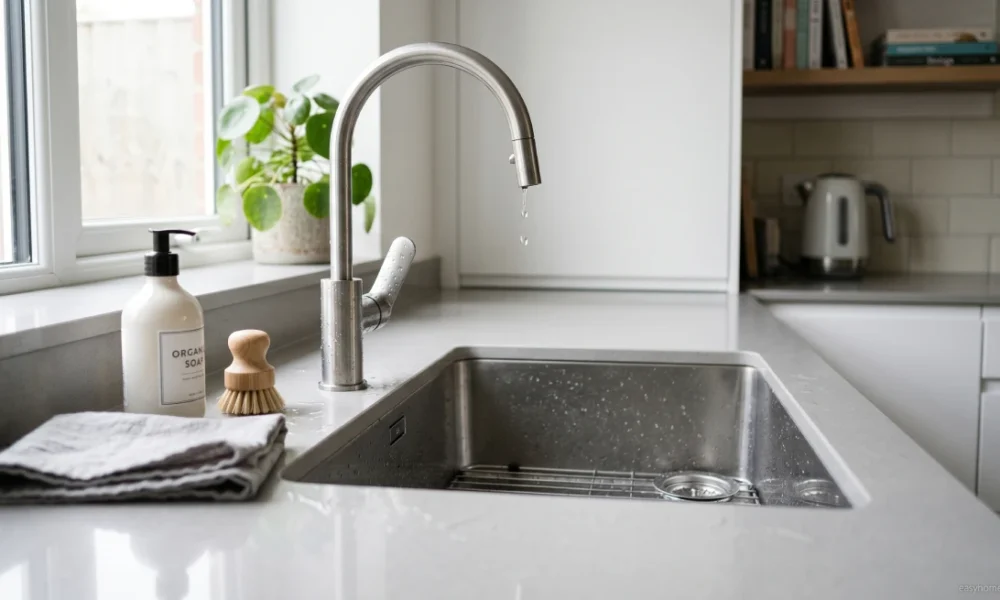 How to install kitchen sink drain in a modern stainless steel kitchen.
