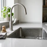 How to install kitchen sink drain in a modern stainless steel kitchen.