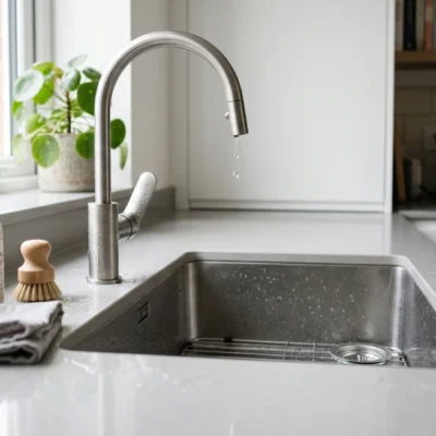 How to install kitchen sink drain in a modern stainless steel kitchen.