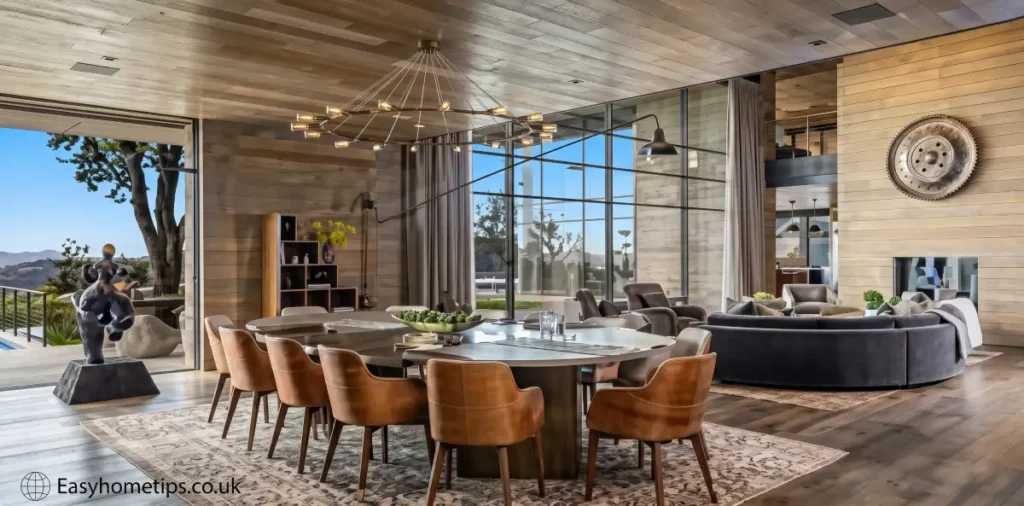 A stunning modern exterior view of Inside the Tom Hanks Mansion, showcasing luxury architecture, clean lines, and elegant outdoor design.