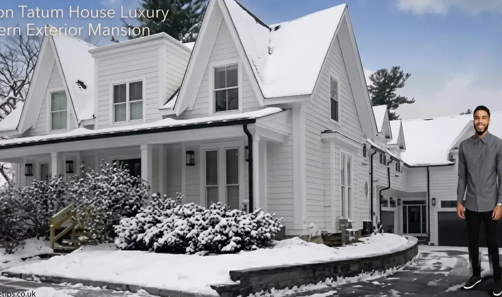 Jayson Tatum House showcasing a modern luxury exterior with sleek architecture, glass walls, and a spacious driveway
