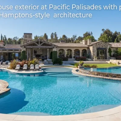 Kawhi Leonard house exterior at Pacific Palisades with panoramic ocean views and Hamptons-style architecture