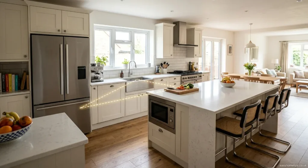 Kitchen work triangle layout in timeless kitchen design