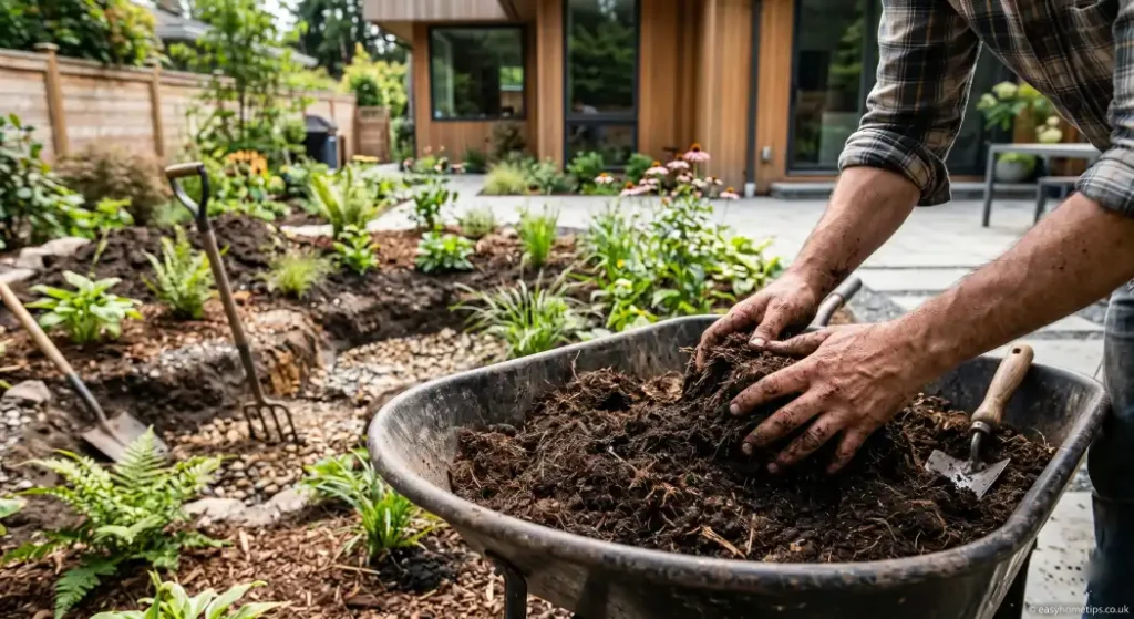 Preparing soil mix for a rain garden.