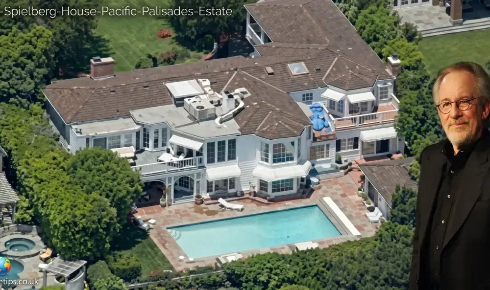 Steven Spielberg house exterior view of the Pacific Palisades estate in Los Angeles California