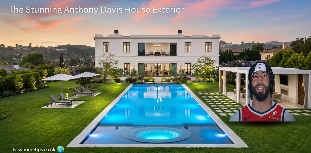 A view of the luxury Anthony Davis house in Bel-Air featuring large windows.