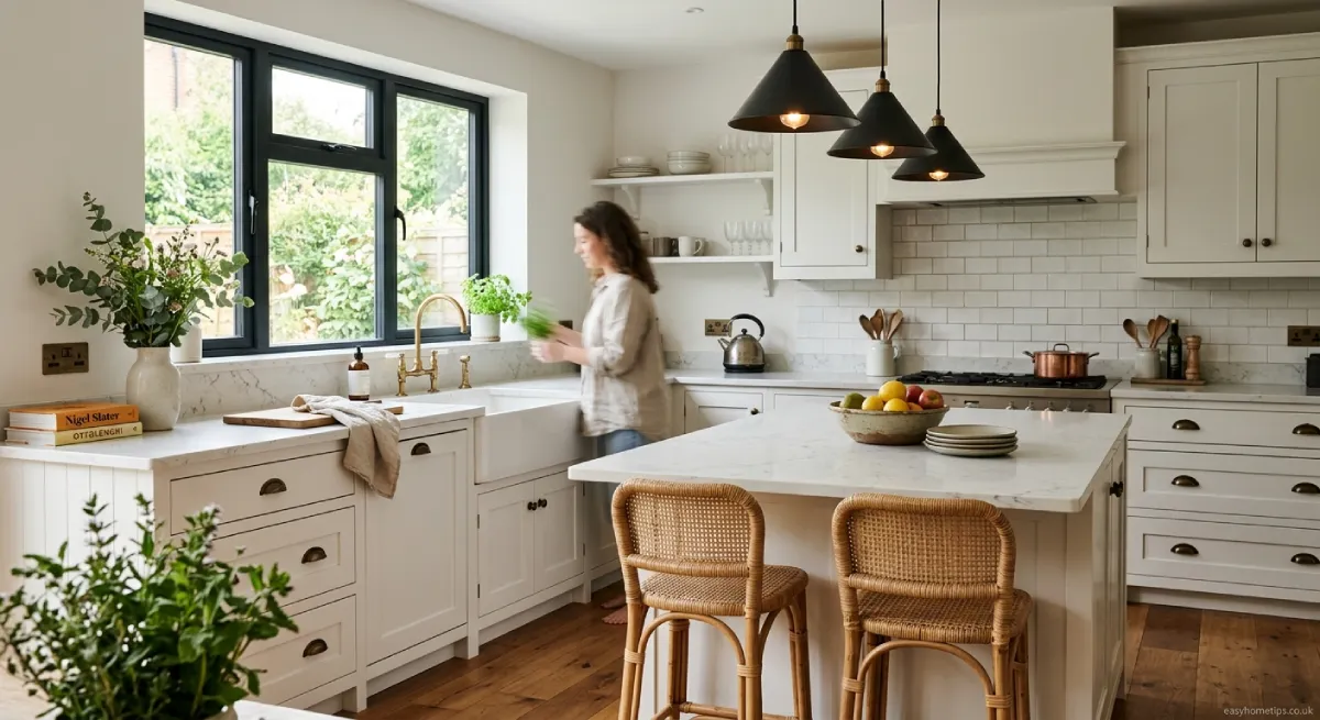 Timeless Kitchen Design: 9 Hidden Tricks That’ll Blow Your Mind Elegant timeless kitchen design featuring white shaker cabinets, brass fixtures, and marble countertops in a bright modern home