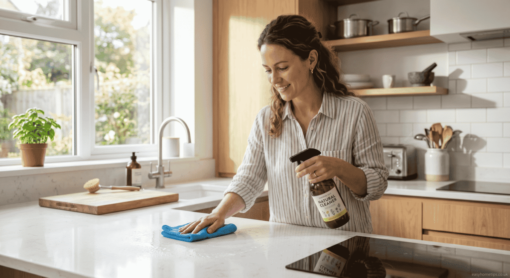 homemade all purpose cleaner being used on kitchen counter