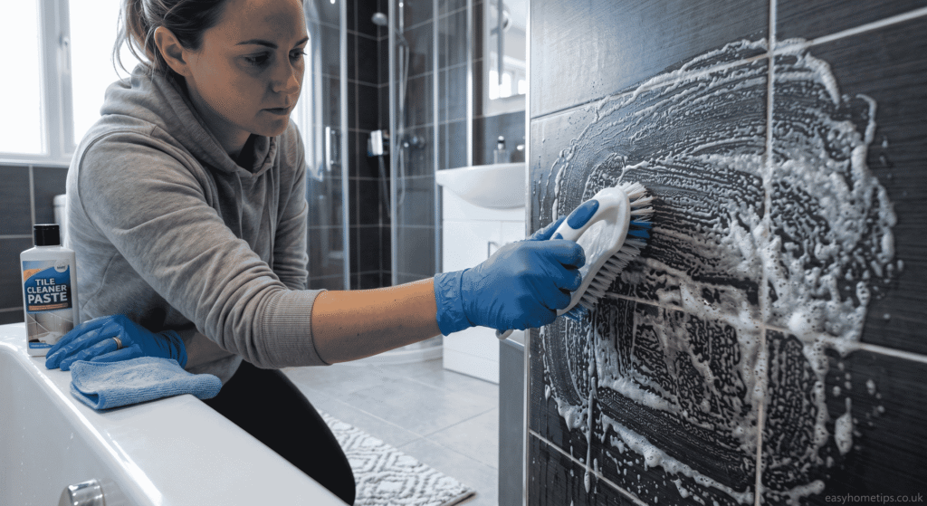 baking soda bathroom scrub cleaning tiles grout
