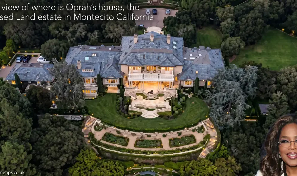 Aerial view of where is Oprah's house, the Promised Land estate in Montecito California