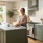 Best color for kitchen cabinets with modern sage green and white luxury kitchen design