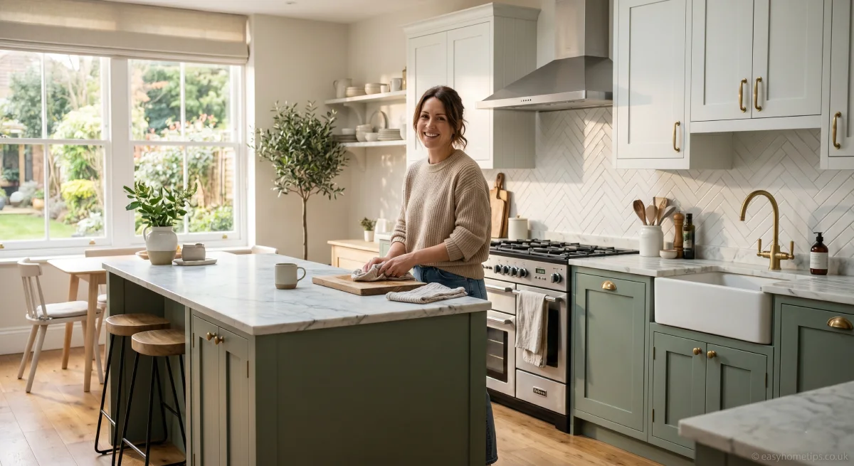 Best color for kitchen cabinets with modern sage green and white luxury kitchen design