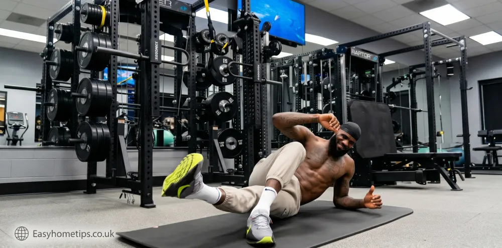 A luxurious indoor-outdoor home gym, similar to the one found in the LeBron James LA house