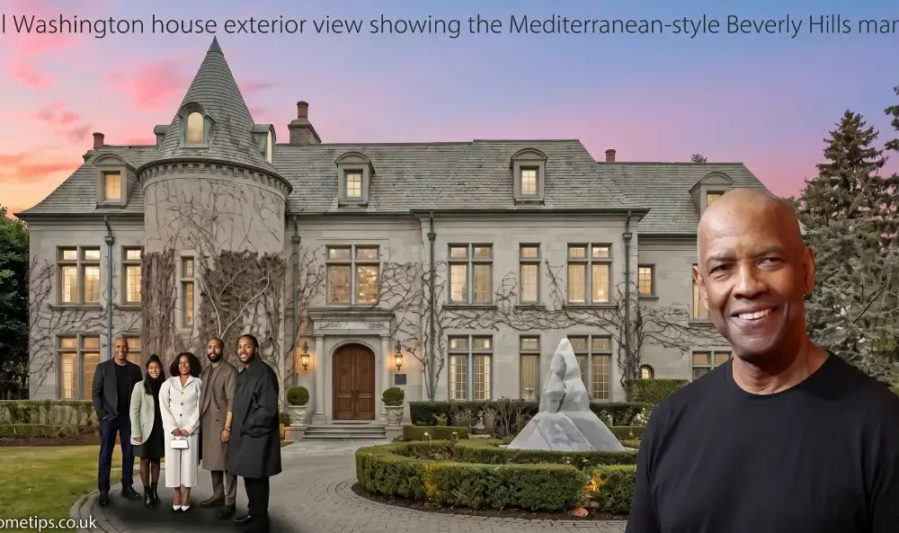 Denzel Washington house exterior view showing the Mediterranean-style Beverly Hills mansion