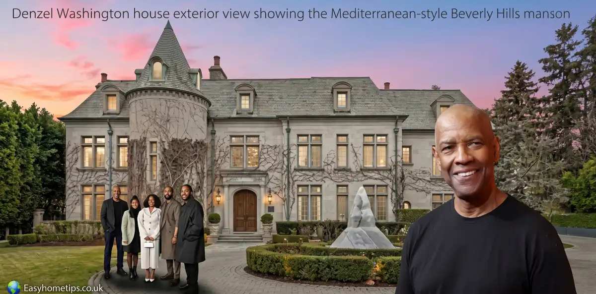 Denzel Washington house exterior view showing the Mediterranean-style Beverly Hills mansion