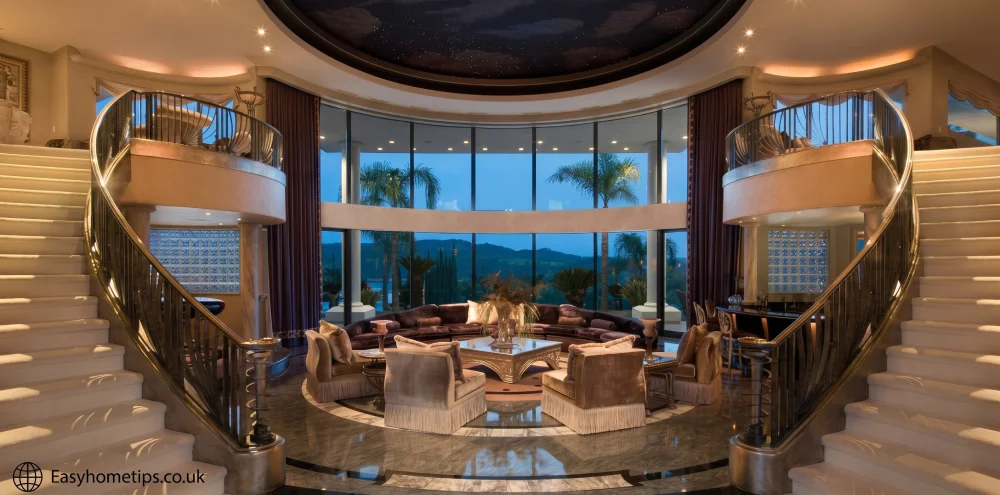 A view Inside the Eddie Murphy House showing the lavish property's contemporary facade, pool, and manicured lawns.