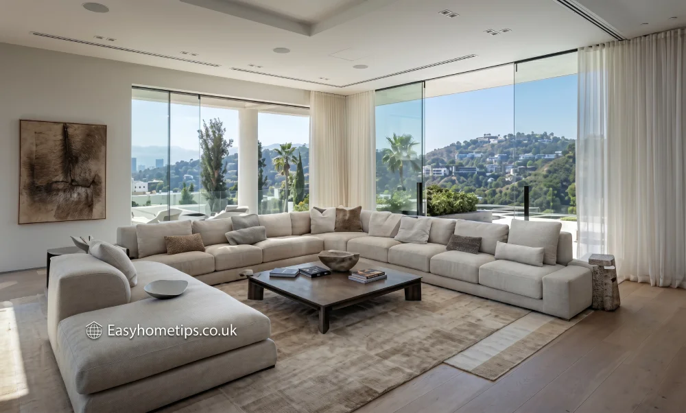 A closer look inside the Keanu Reeves house featuring its sleek modern exterior, luxury landscaping, and minimalist design