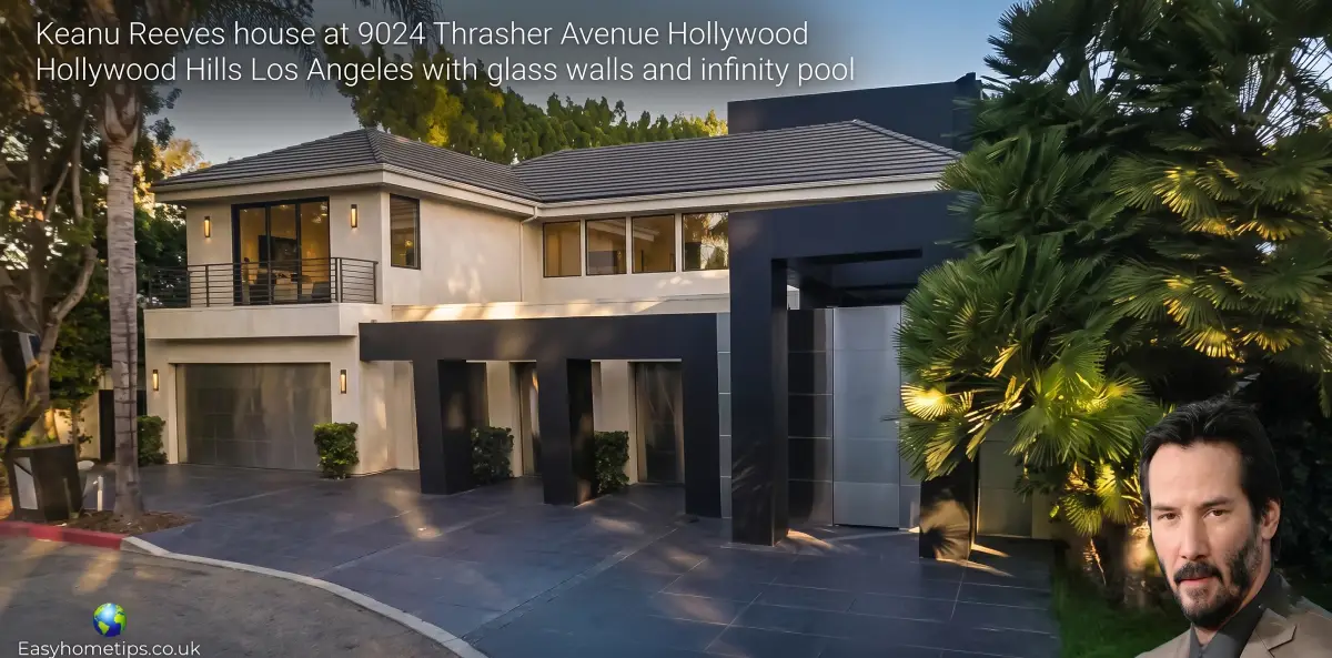 Keanu Reeves house at 9024 Thrasher Avenue Hollywood Hills Los Angeles with glass walls and infinity pool