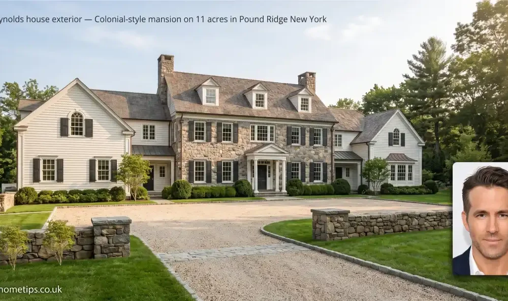 Ryan Reynolds house exterior — Colonial-style mansion on 11 acres in Pound Ridge New York