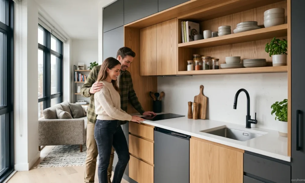 Compact kitchen with all-in-one kitchenette and modern small kitchen design ideas for maximizing tiny spaces