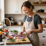 Cooking from scratch using fresh whole ingredients in a home kitchen