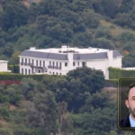 Exterior view of the Ben Affleck house, a luxury Brentwood estate with gardens and stables